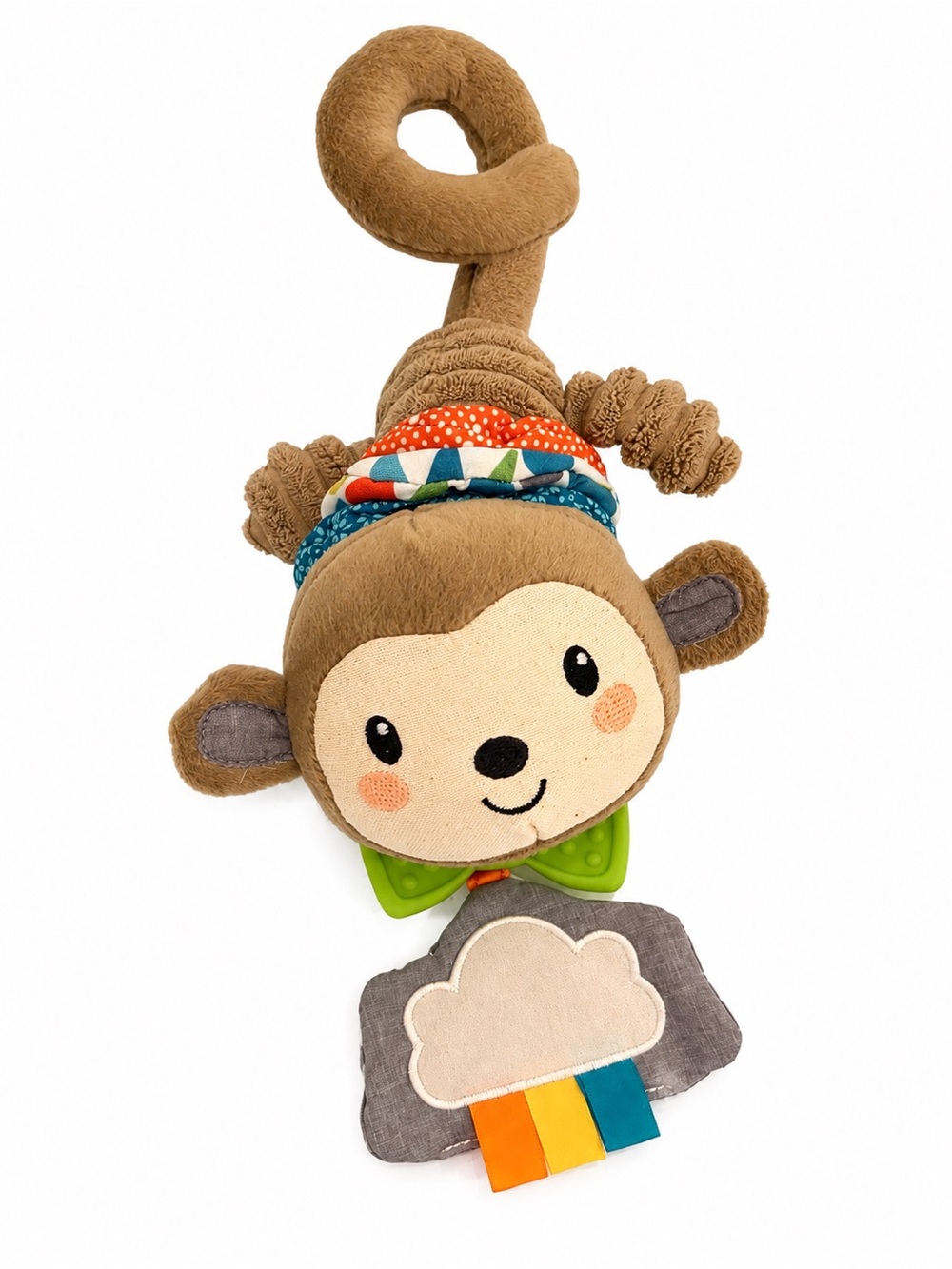 Infantino Brown Plush Monkey Stroller Toy with Teether and Fabric Tags